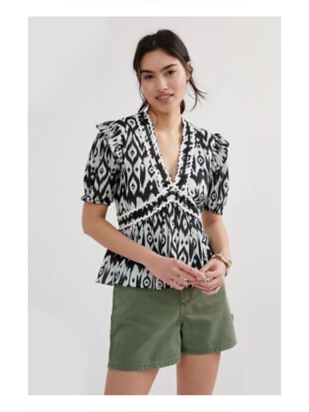 NWOT Anthropologie Verb By Singhee Abstract Peplum Top In Black & White XS